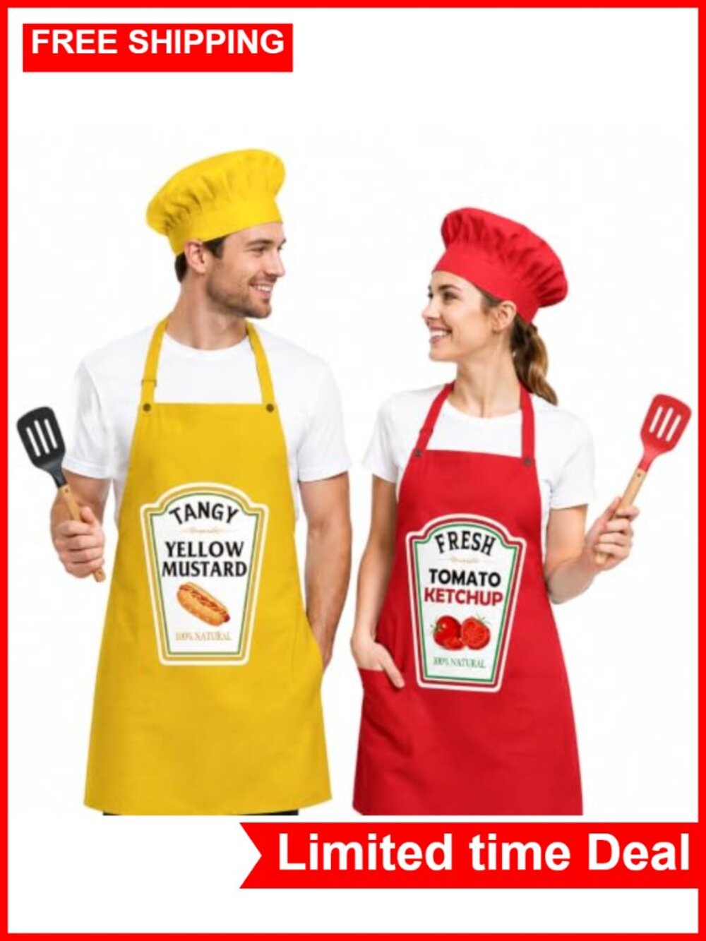 Condiment Apron Chef Hat Set Funny Couples Halloween Costume Polyester